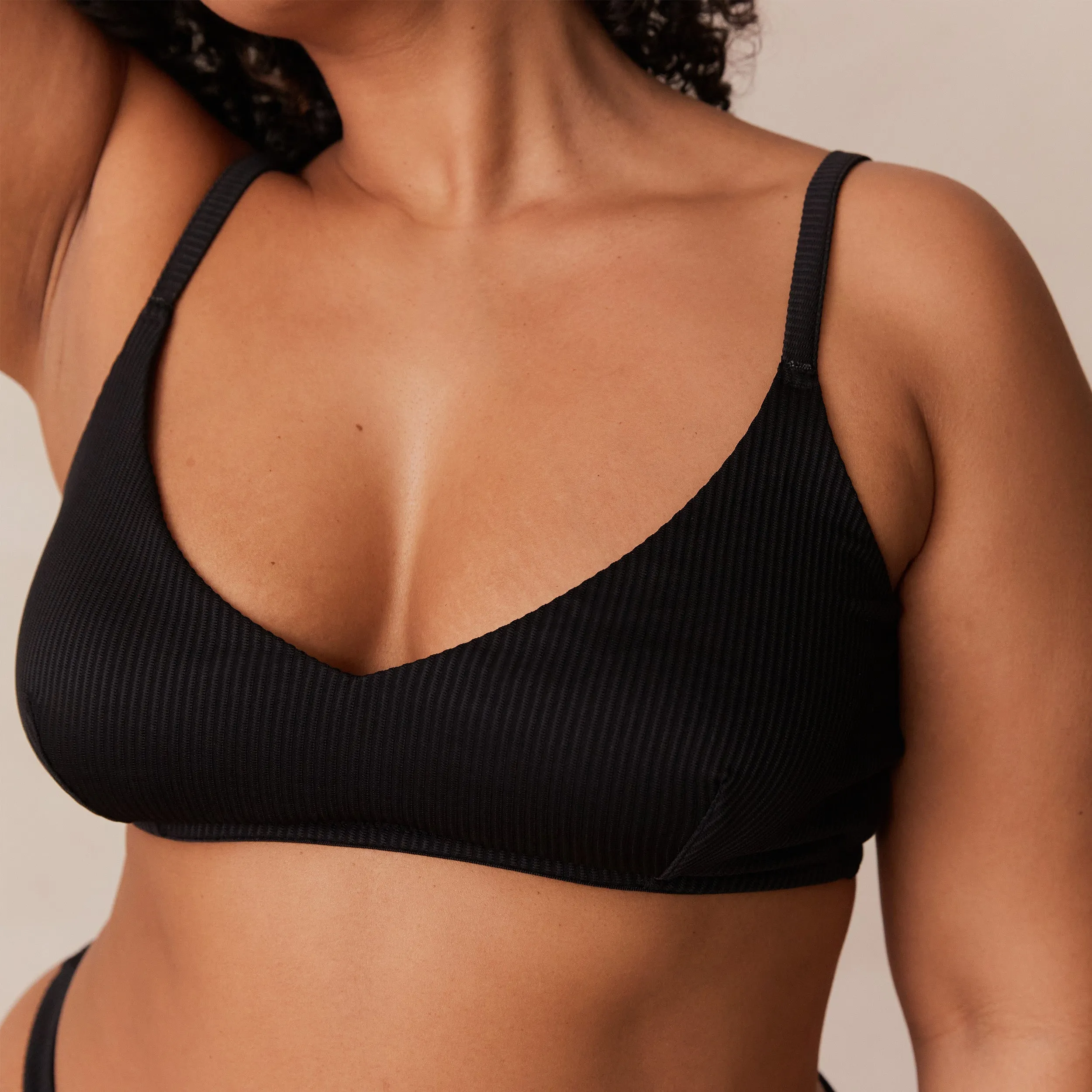 Ribbed Triangle Bra  - Black