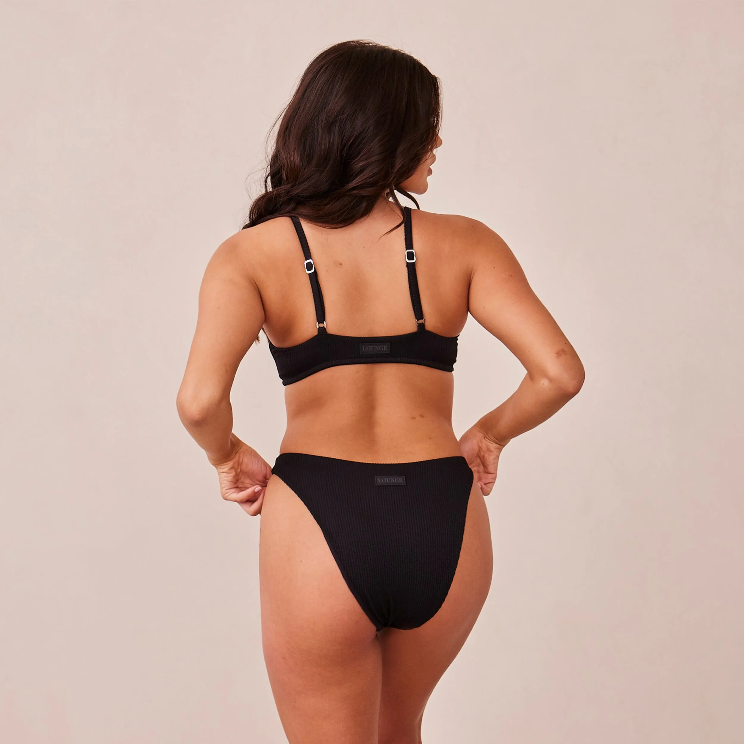 Ribbed Triangle Bra  - Black