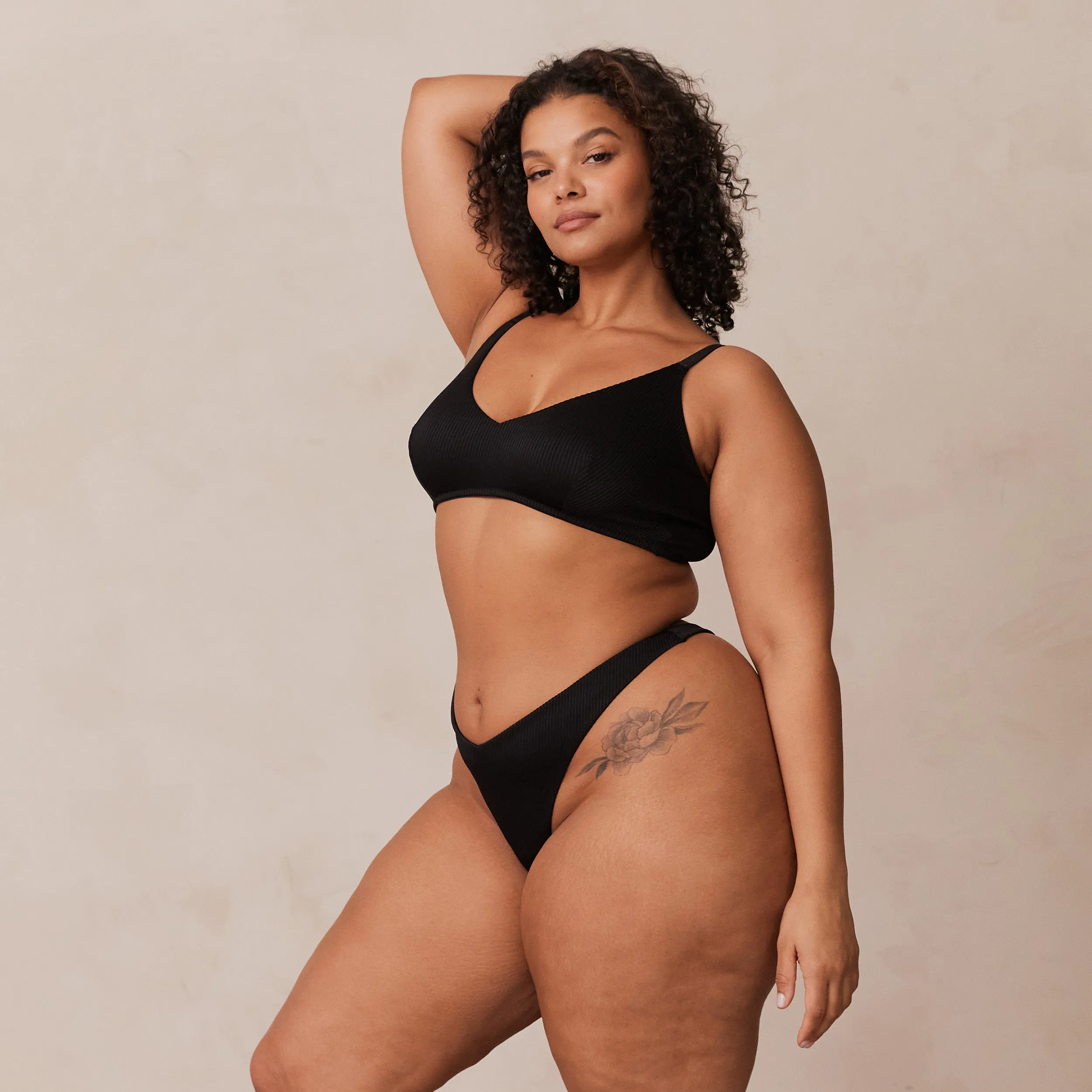 Ribbed Triangle Bra  - Black