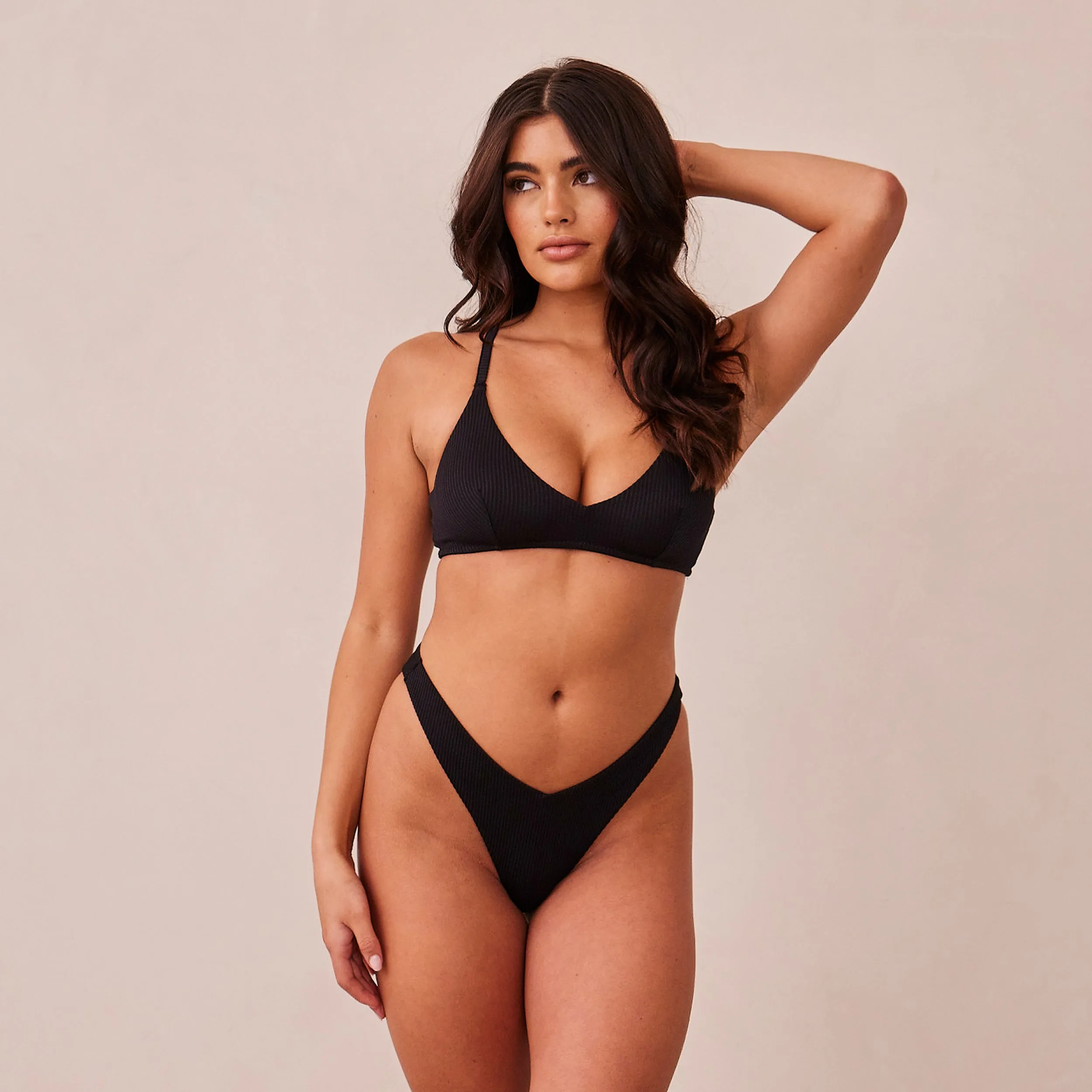Ribbed Triangle Bra  - Black
