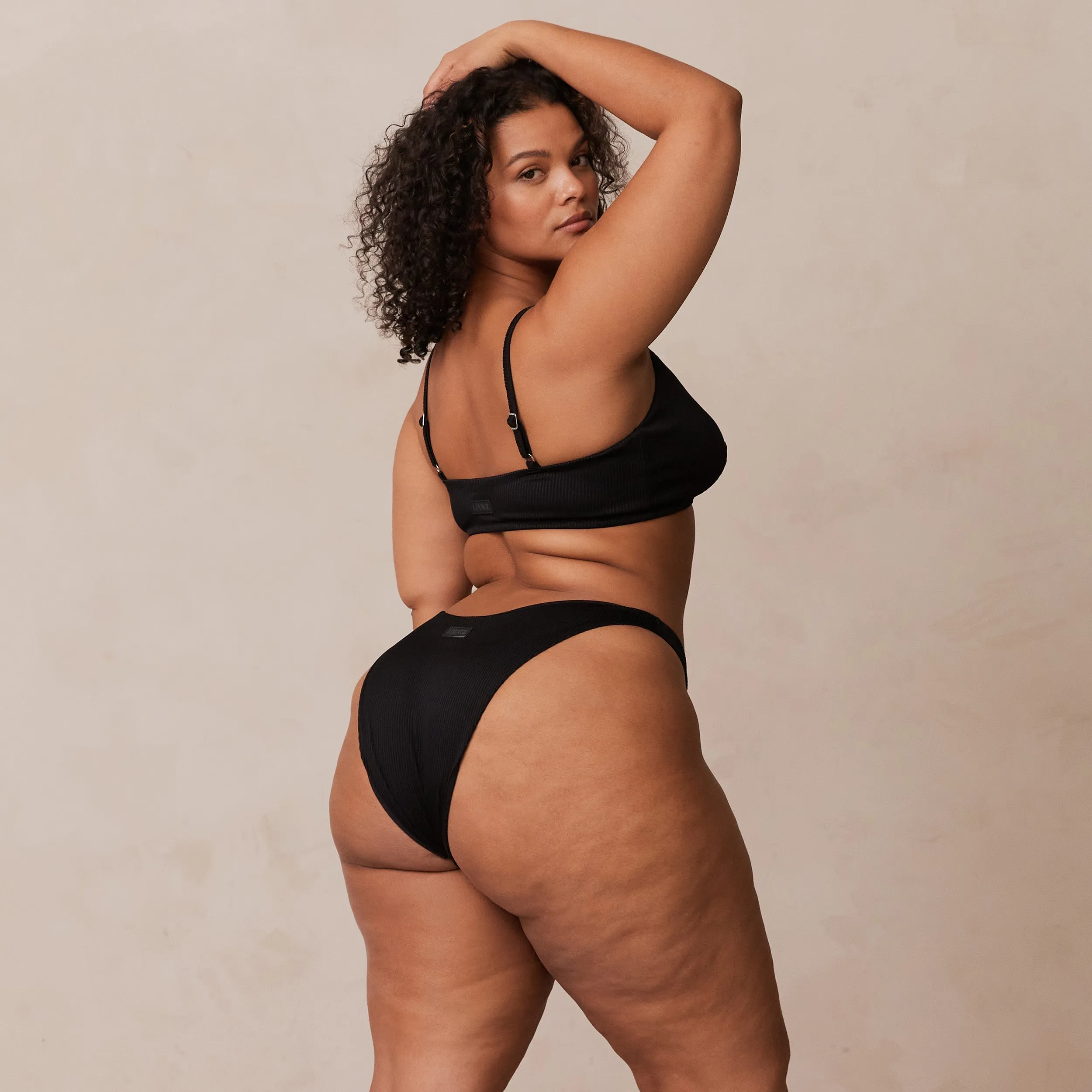 Ribbed Triangle Bra  - Black