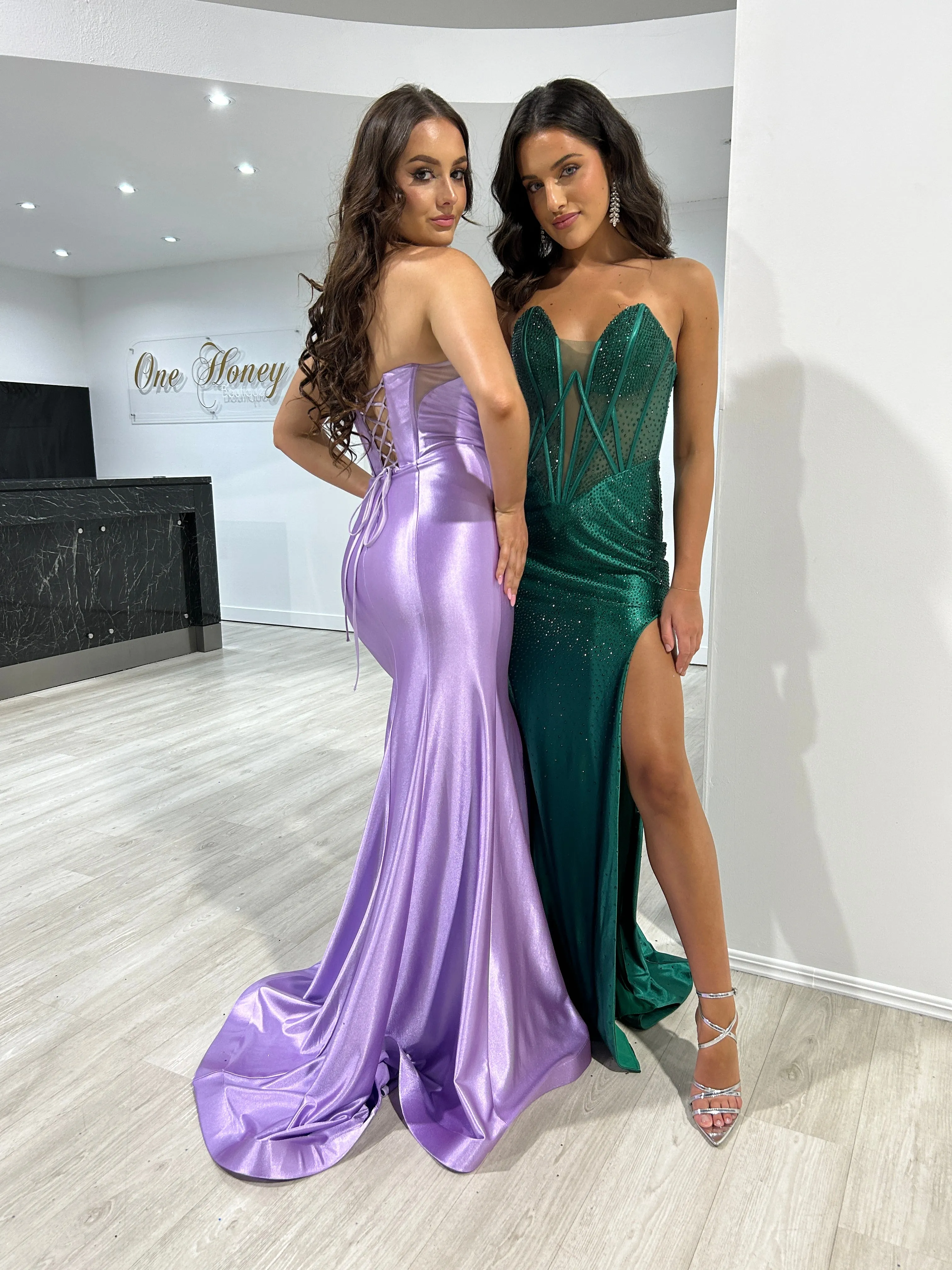 ROMANA Strapless Satin Diamanté Detail Corset Bustier Formal Dress
