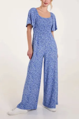 Sam Wde Leg  Blue Floral Print Jumpsuit