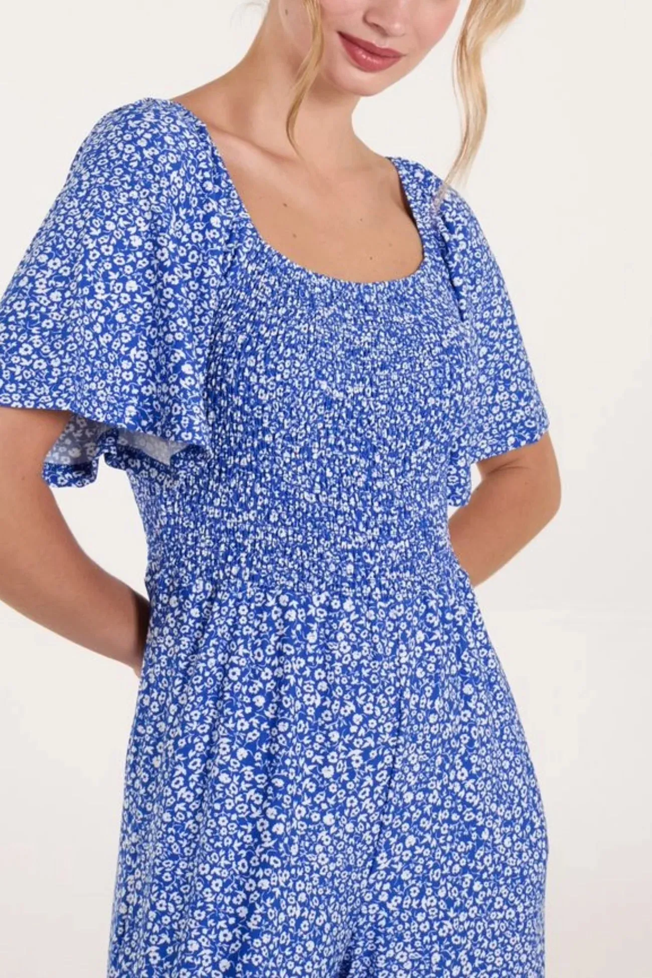 Sam Wde Leg  Blue Floral Print Jumpsuit