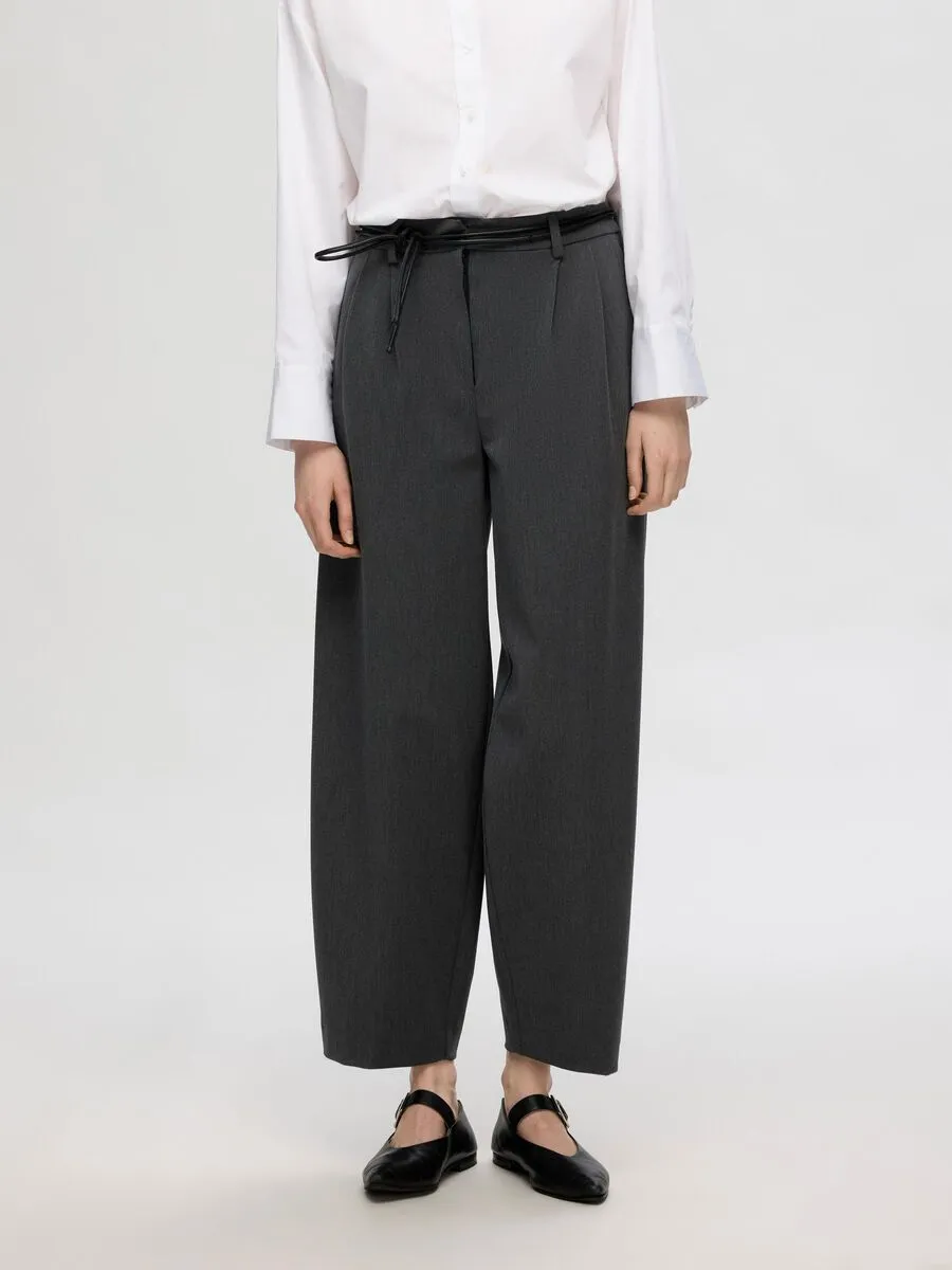 Selected Femme Piya High Waisted Barrel Pant - Dark Grey
