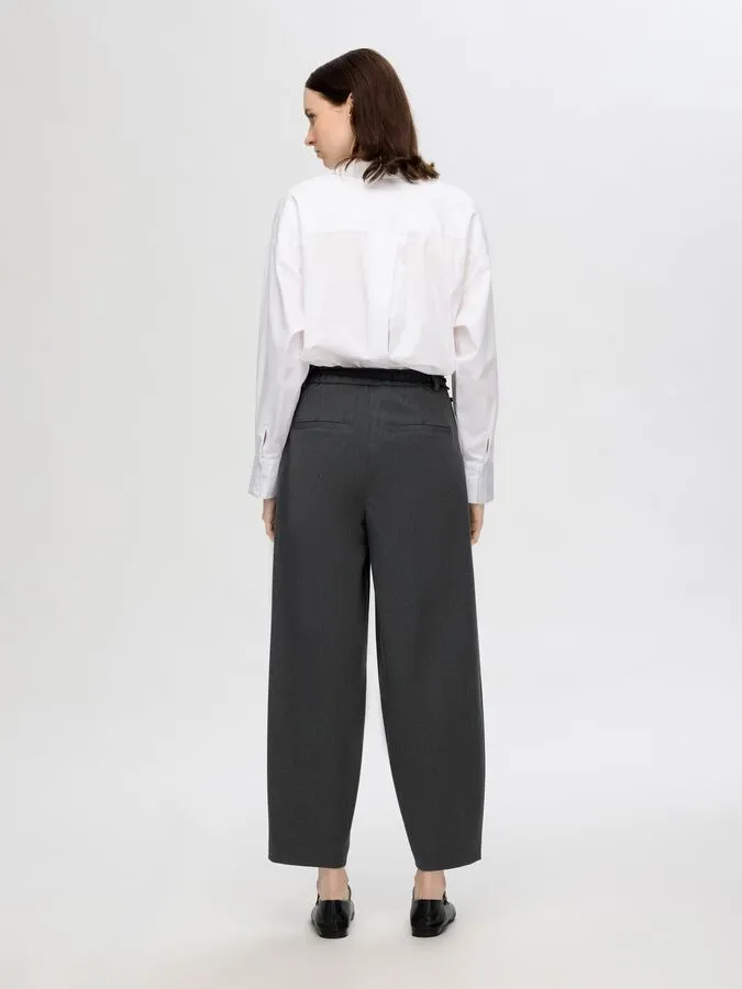 Selected Femme Piya High Waisted Barrel Pant - Dark Grey