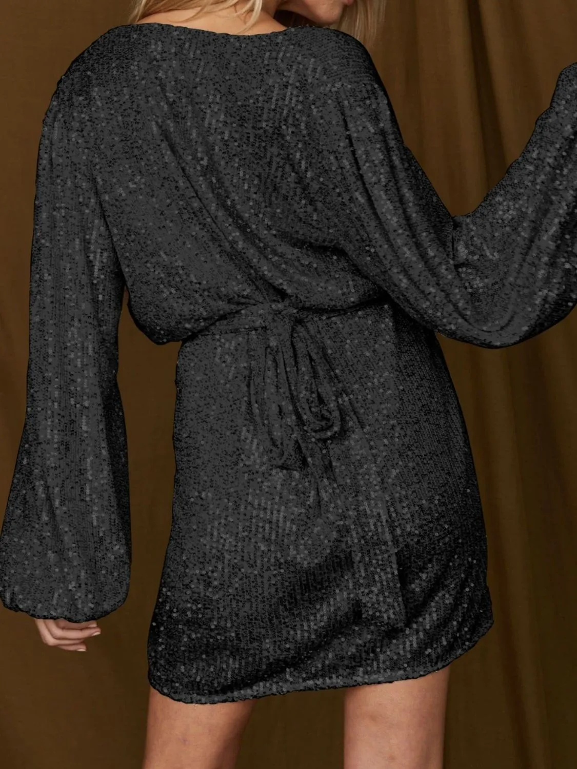 Sequin Tie Waist Mini Cocktail Dress