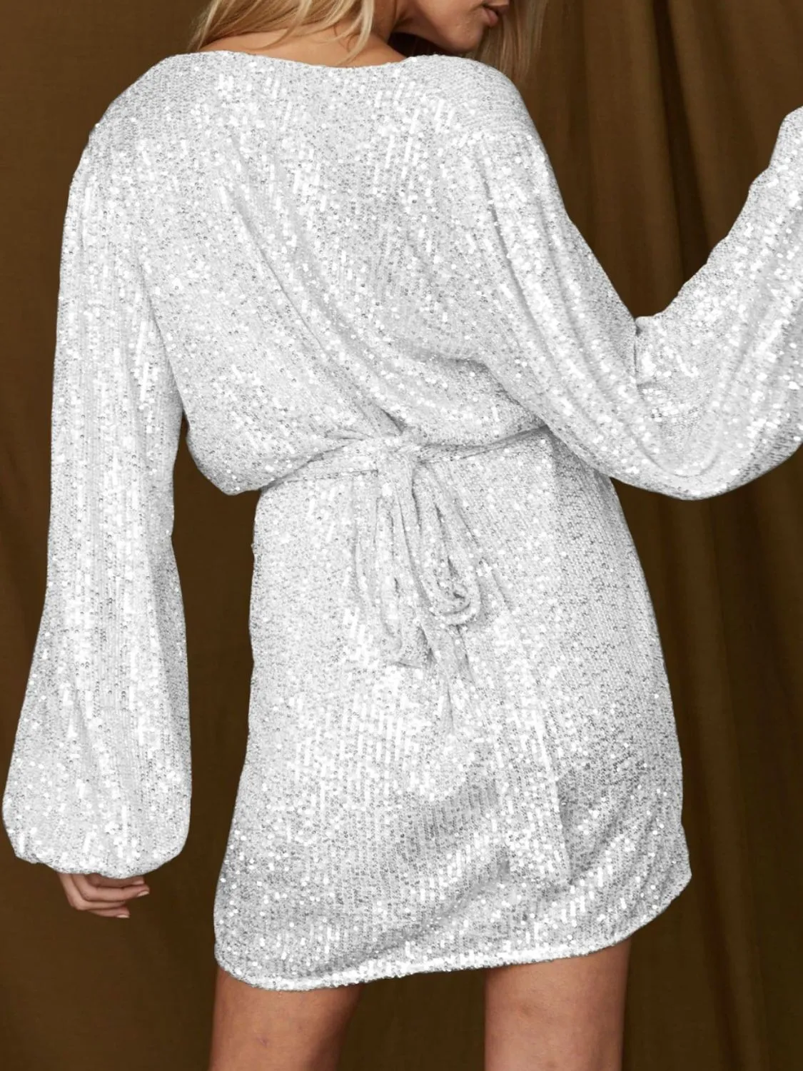 Sequin Tie Waist Mini Cocktail Dress