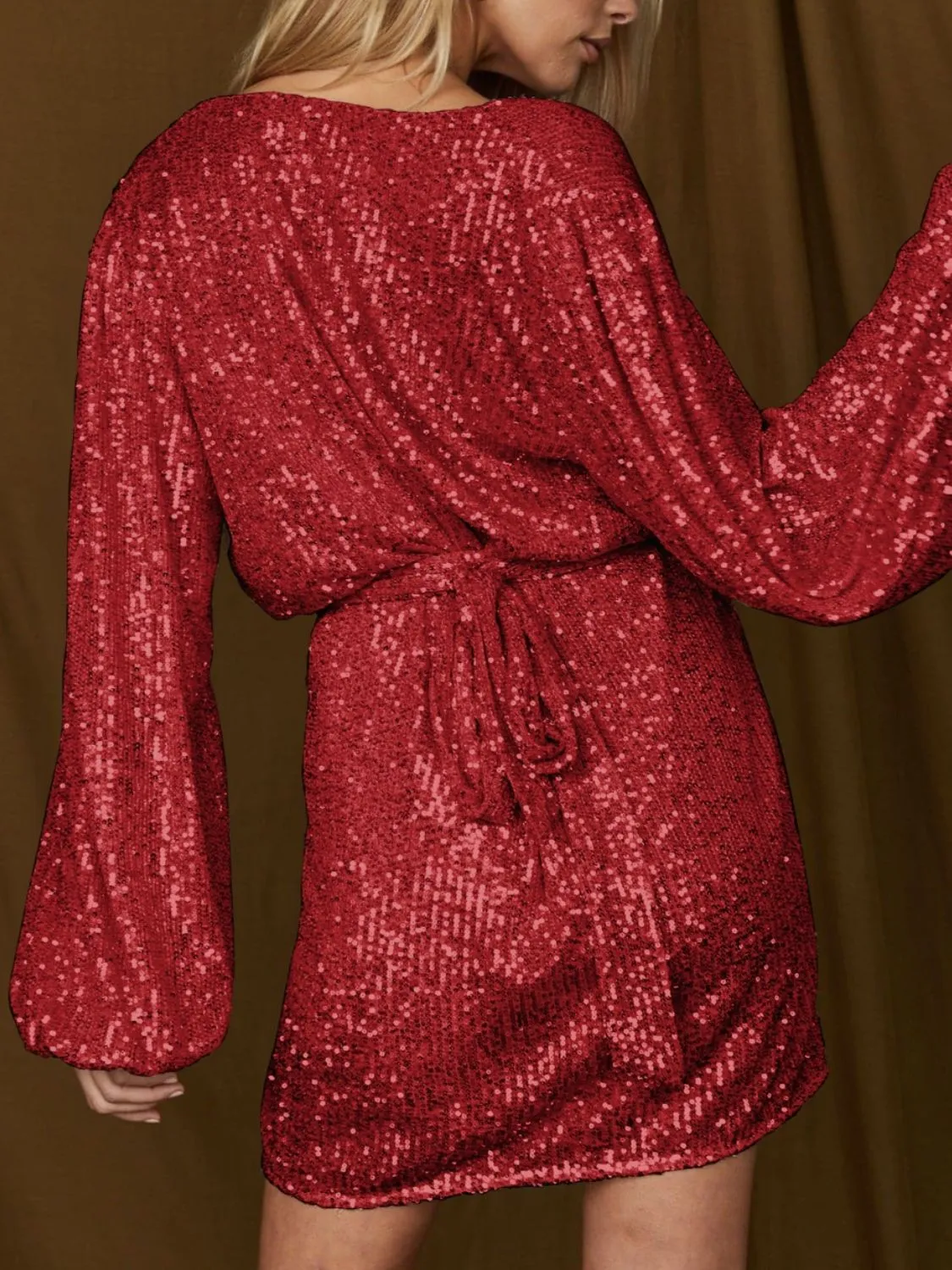 Sequin Tie Waist Mini Cocktail Dress