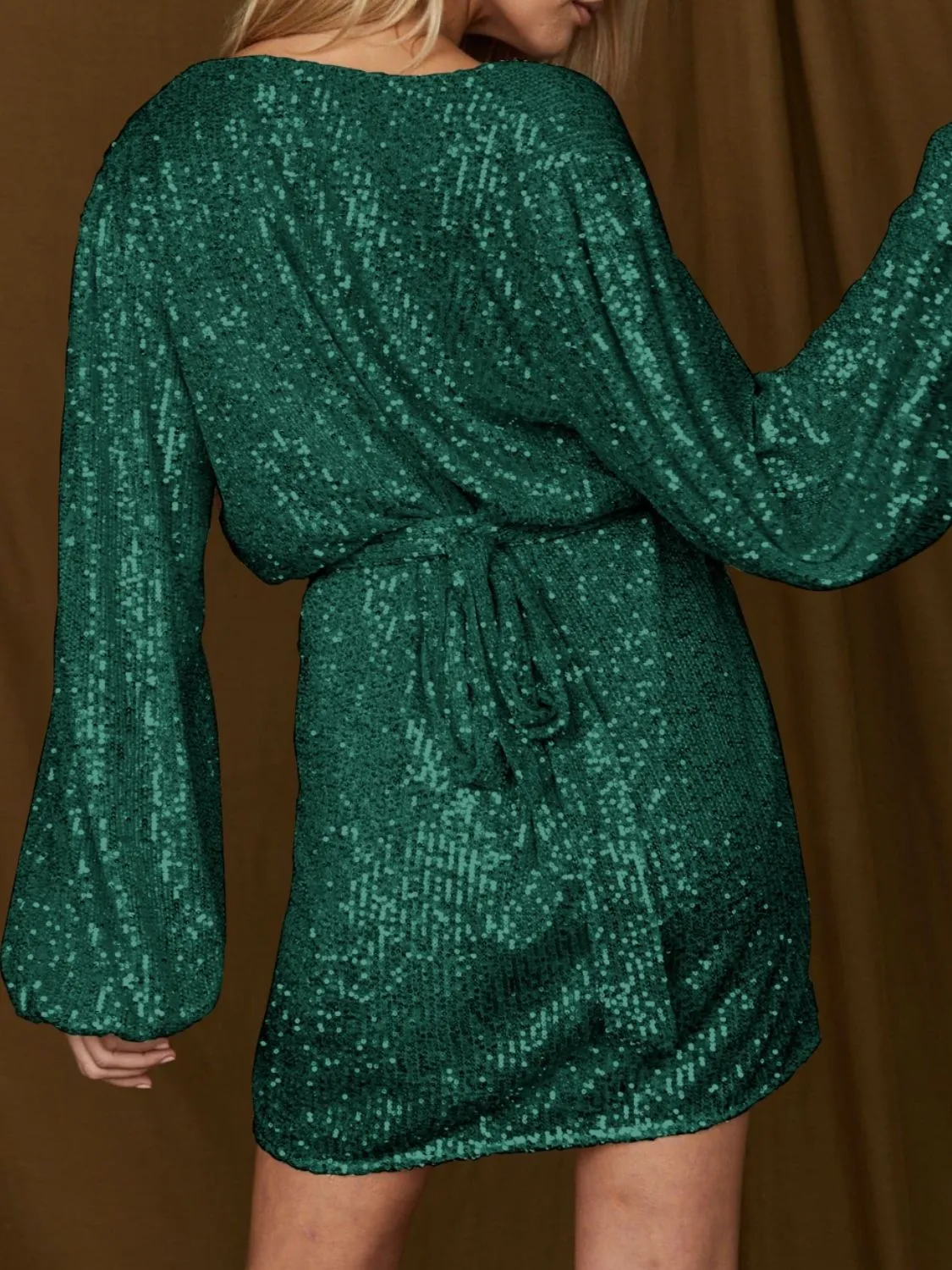 Sequin Tie Waist Mini Cocktail Dress