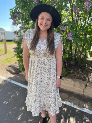 Sketch Flower Print Midi Dress