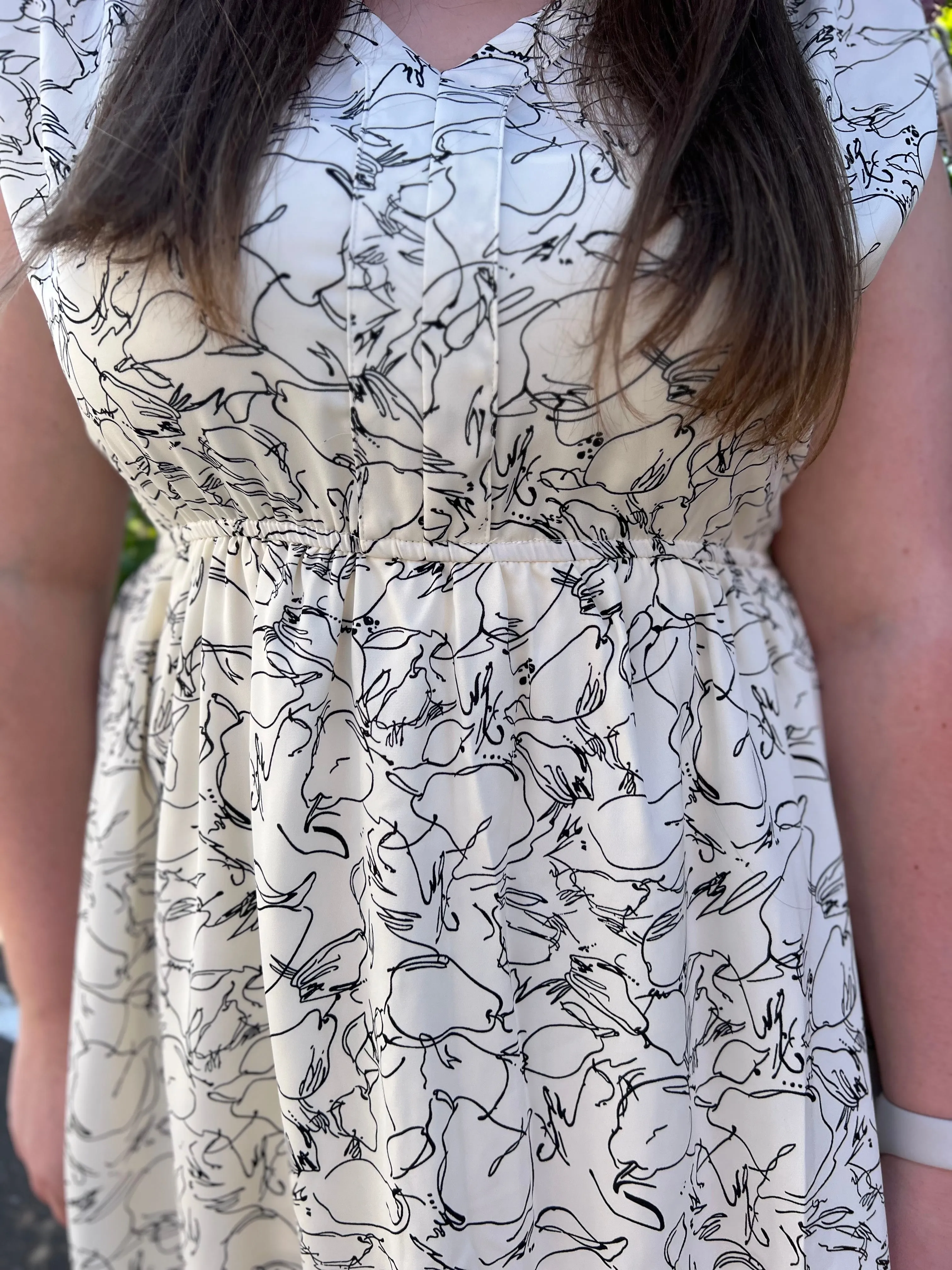 Sketch Flower Print Midi Dress