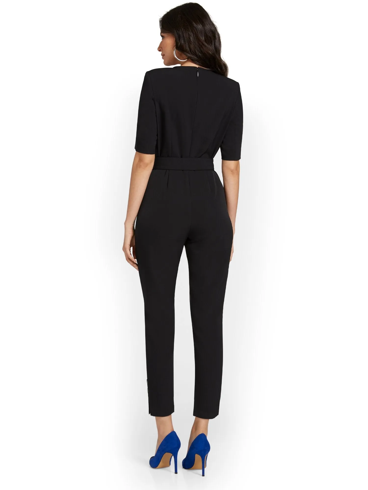 Tall Ankle Button-Detail Belted Jumpsuit