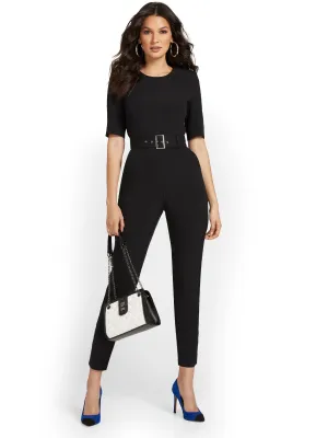 Tall Ankle Button-Detail Belted Jumpsuit