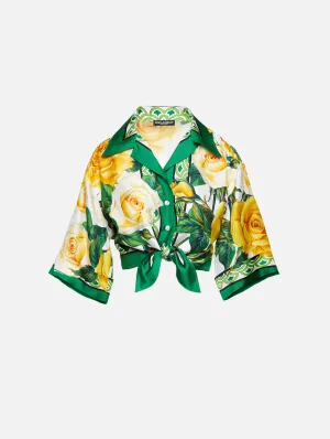 Tie Front Flower Button Up Blouse