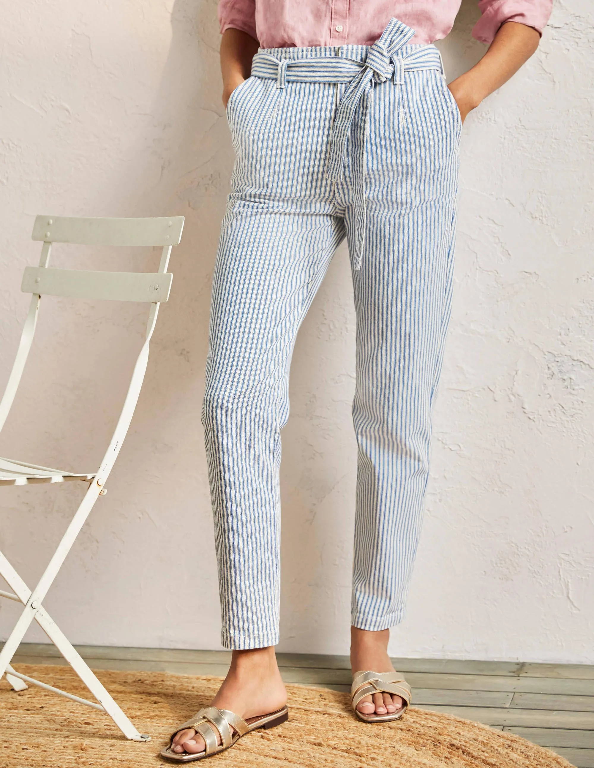 Tie Waist Jeans-Atlantic Ocean Ticking Stripe