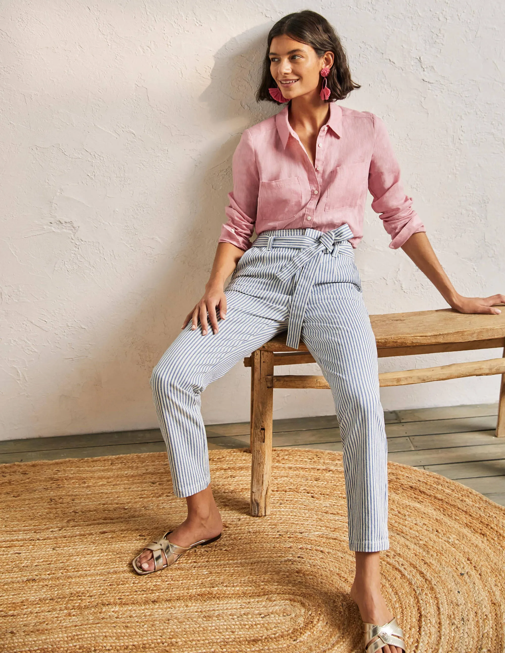 Tie Waist Jeans-Atlantic Ocean Ticking Stripe