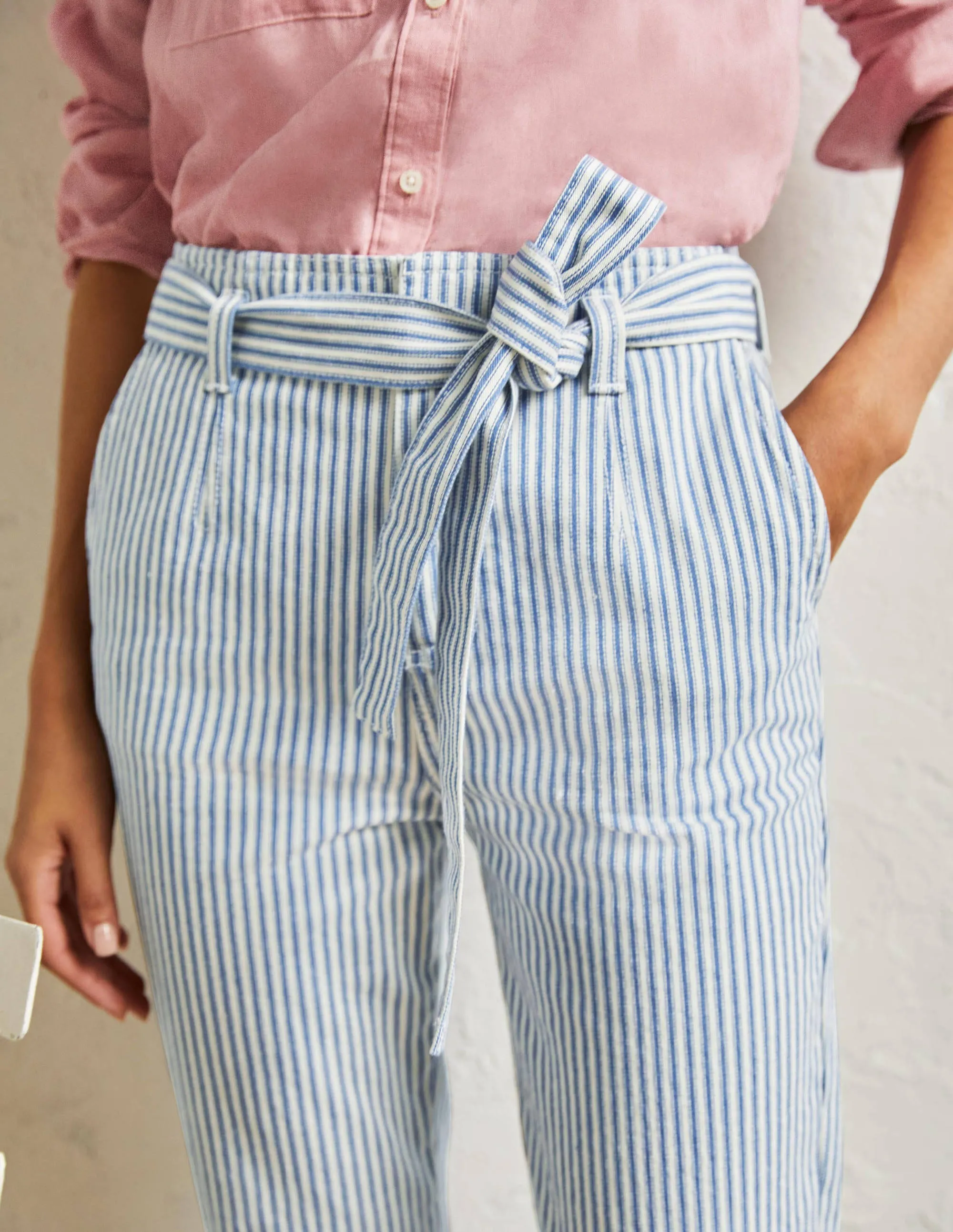 Tie Waist Jeans-Atlantic Ocean Ticking Stripe
