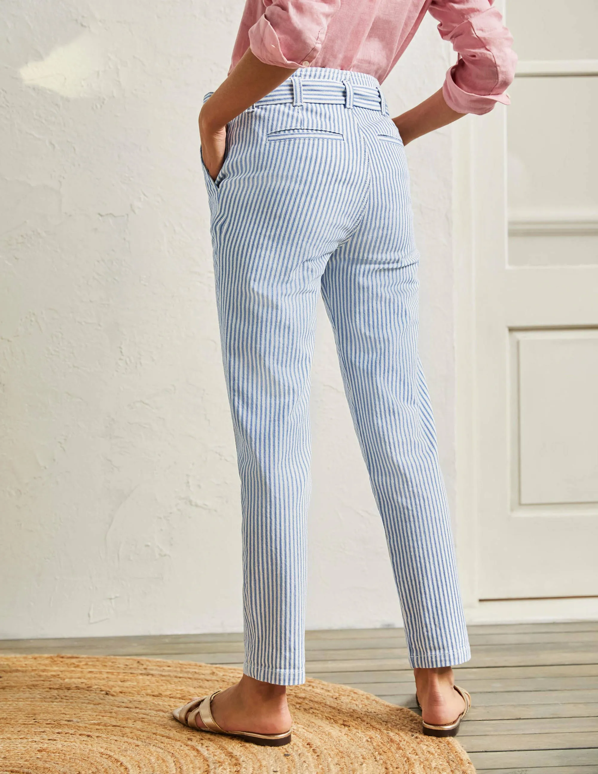 Tie Waist Jeans-Atlantic Ocean Ticking Stripe