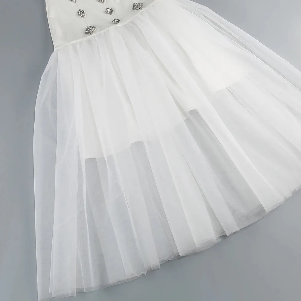 Trend4us Strapless Crystal-Embellished Tiered Tulle Evening Gown