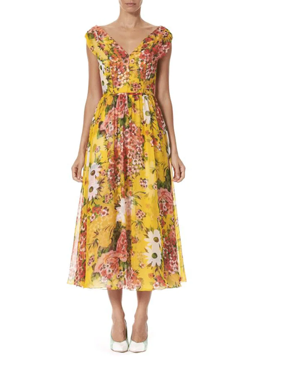 V-Neck Floral Midi Dress