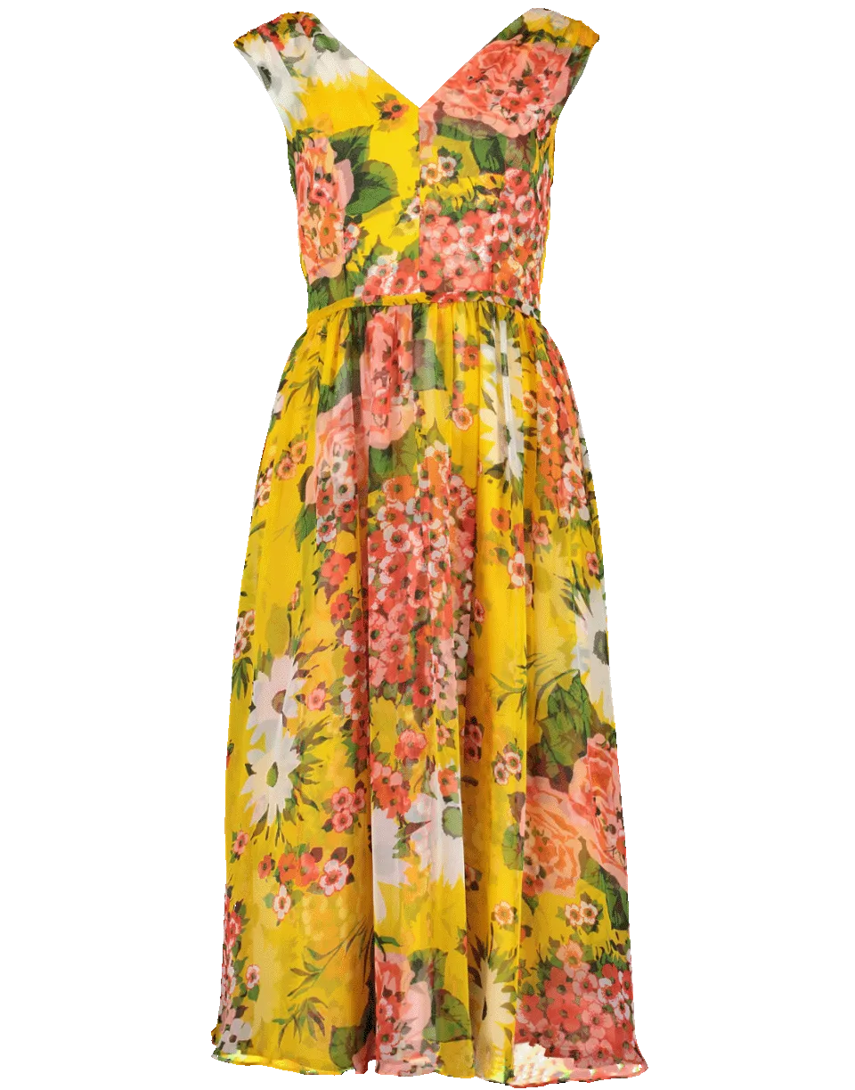 V-Neck Floral Midi Dress