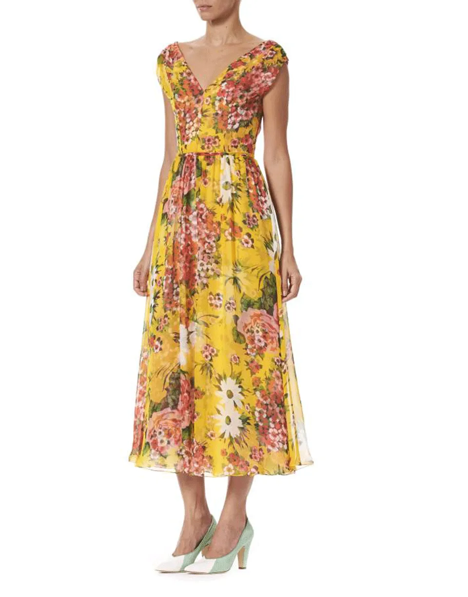 V-Neck Floral Midi Dress