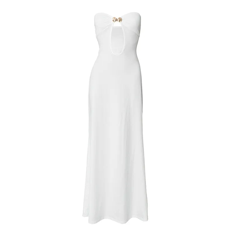 Valerie White Elegant Off Shoulder Long Dress