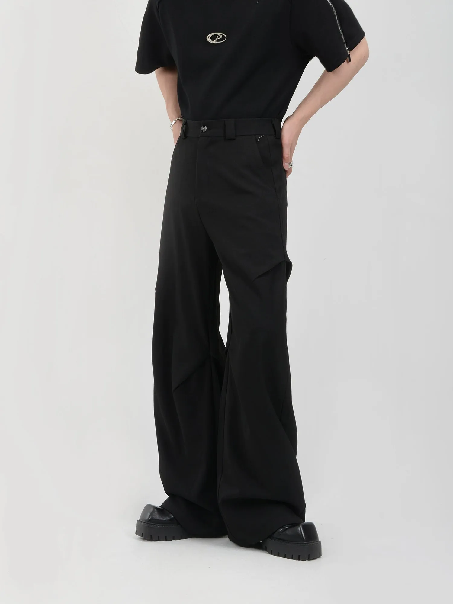 Wide Leg Belted Trousers with Pleated Detail