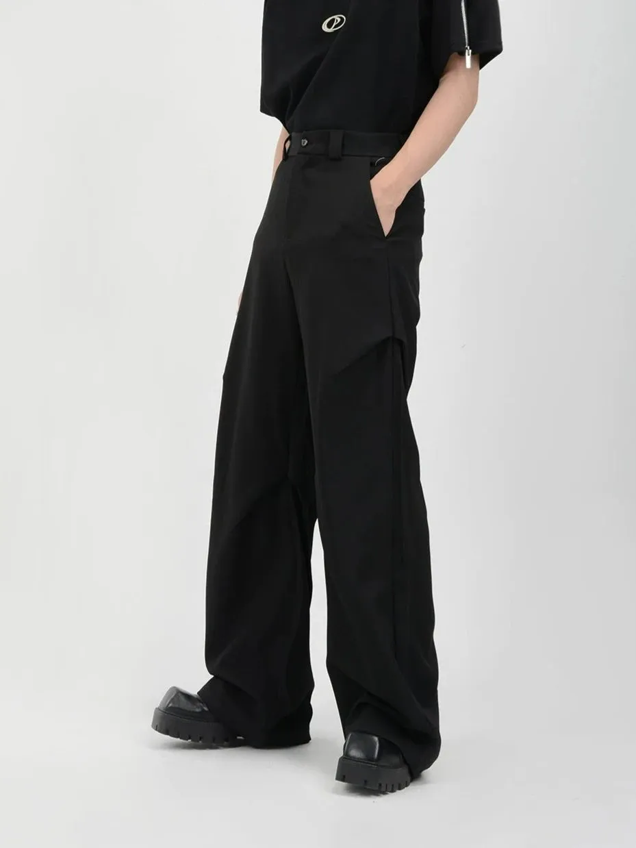 Wide Leg Belted Trousers with Pleated Detail