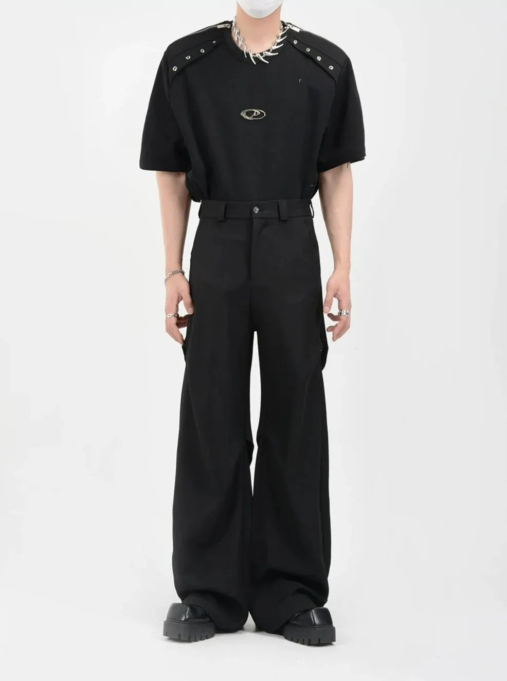 Wide Leg Belted Trousers with Pleated Detail