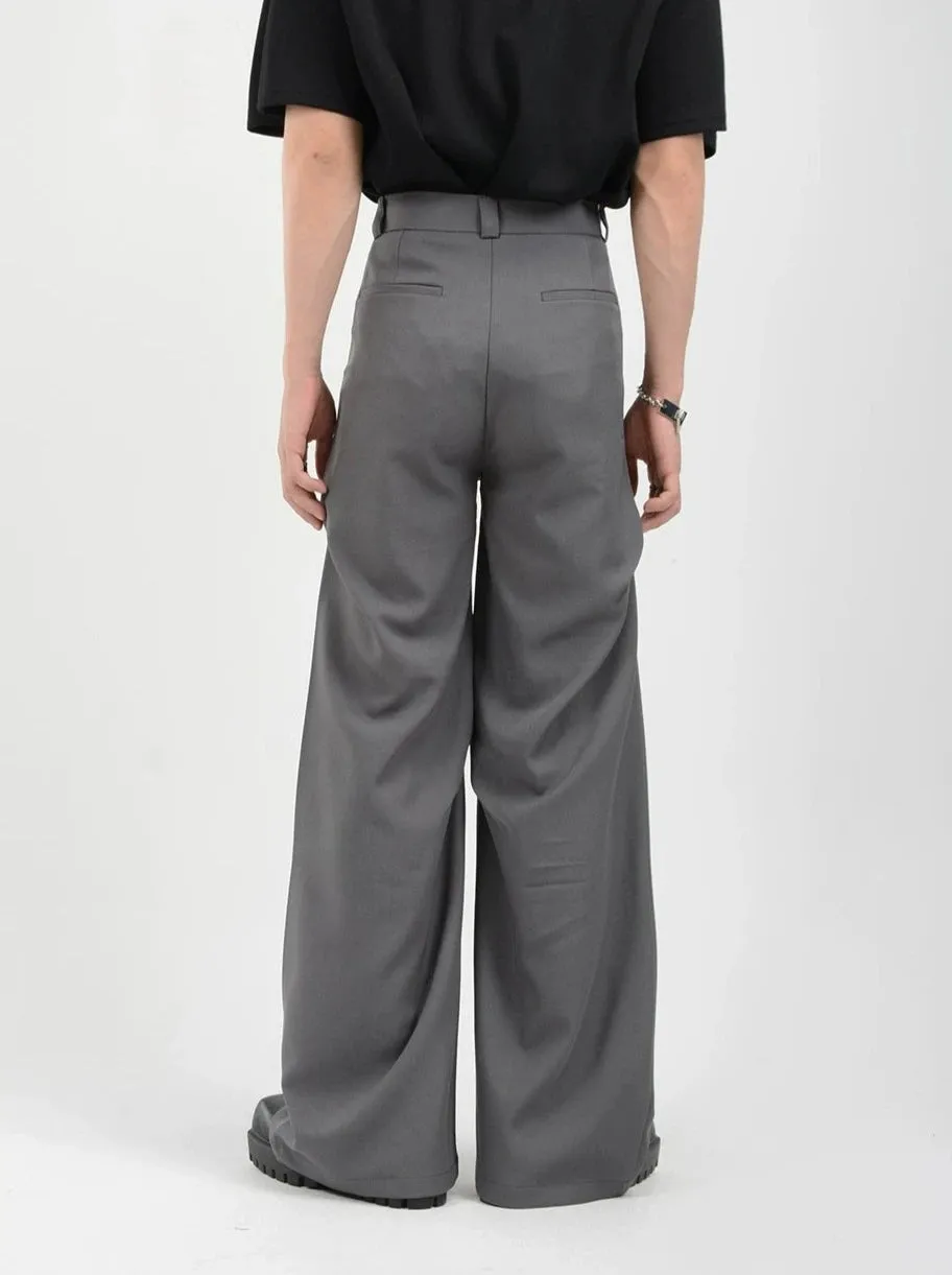 Wide Leg Belted Trousers with Pleated Detail
