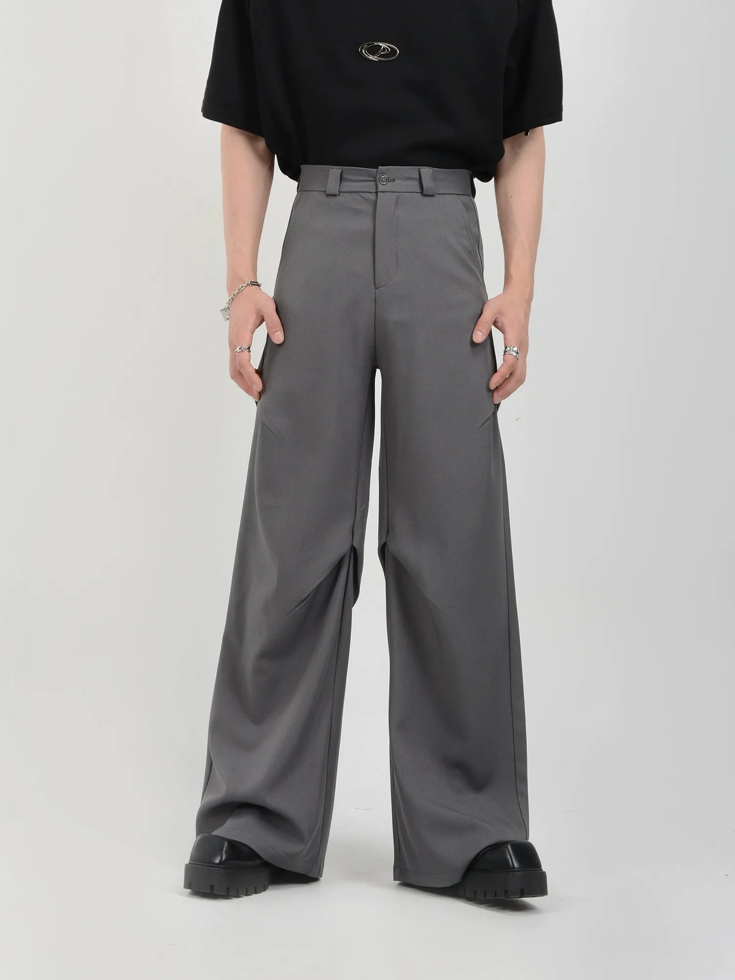 Wide Leg Belted Trousers with Pleated Detail