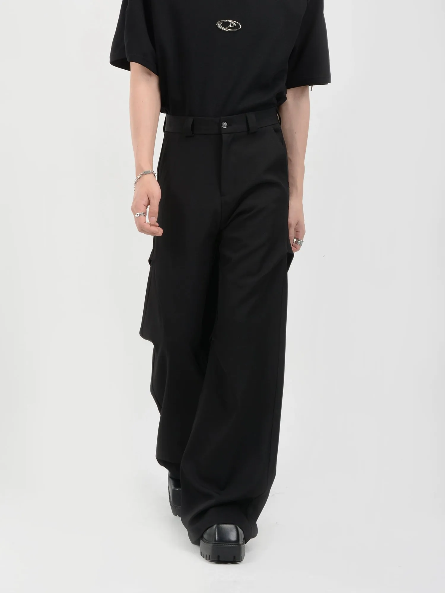 Wide Leg Belted Trousers with Pleated Detail