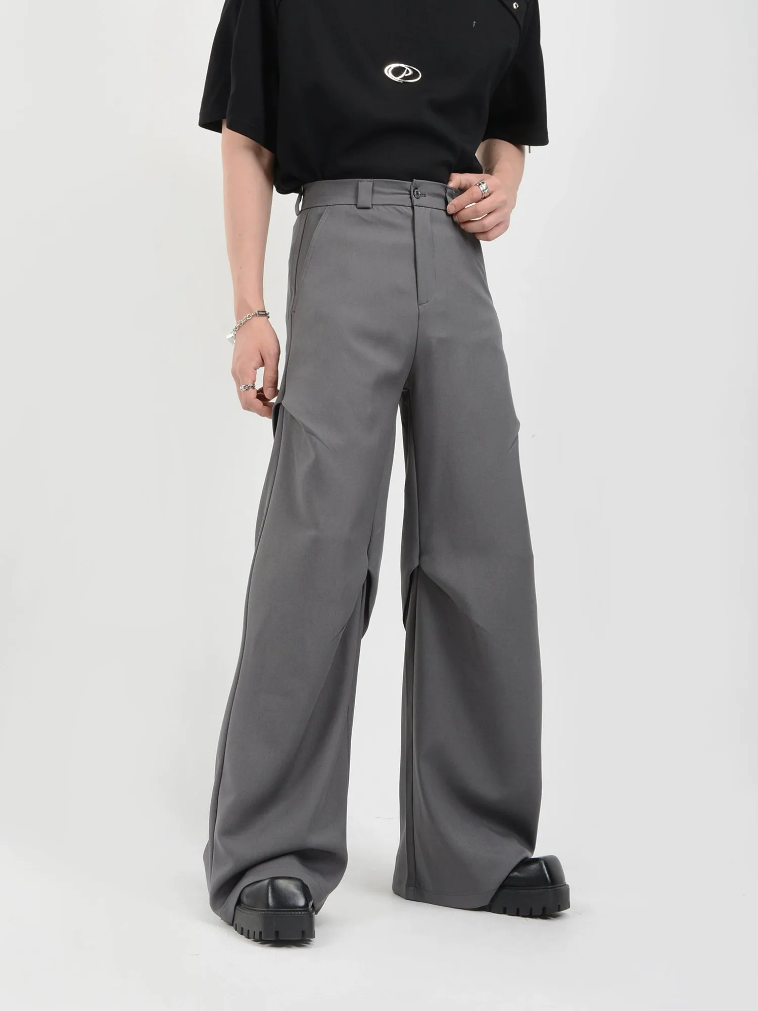 Wide Leg Belted Trousers with Pleated Detail