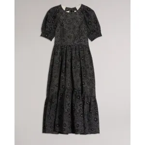 Women Wmd-Meganie-Puff Sleeve Tiered Midi Dress - Black