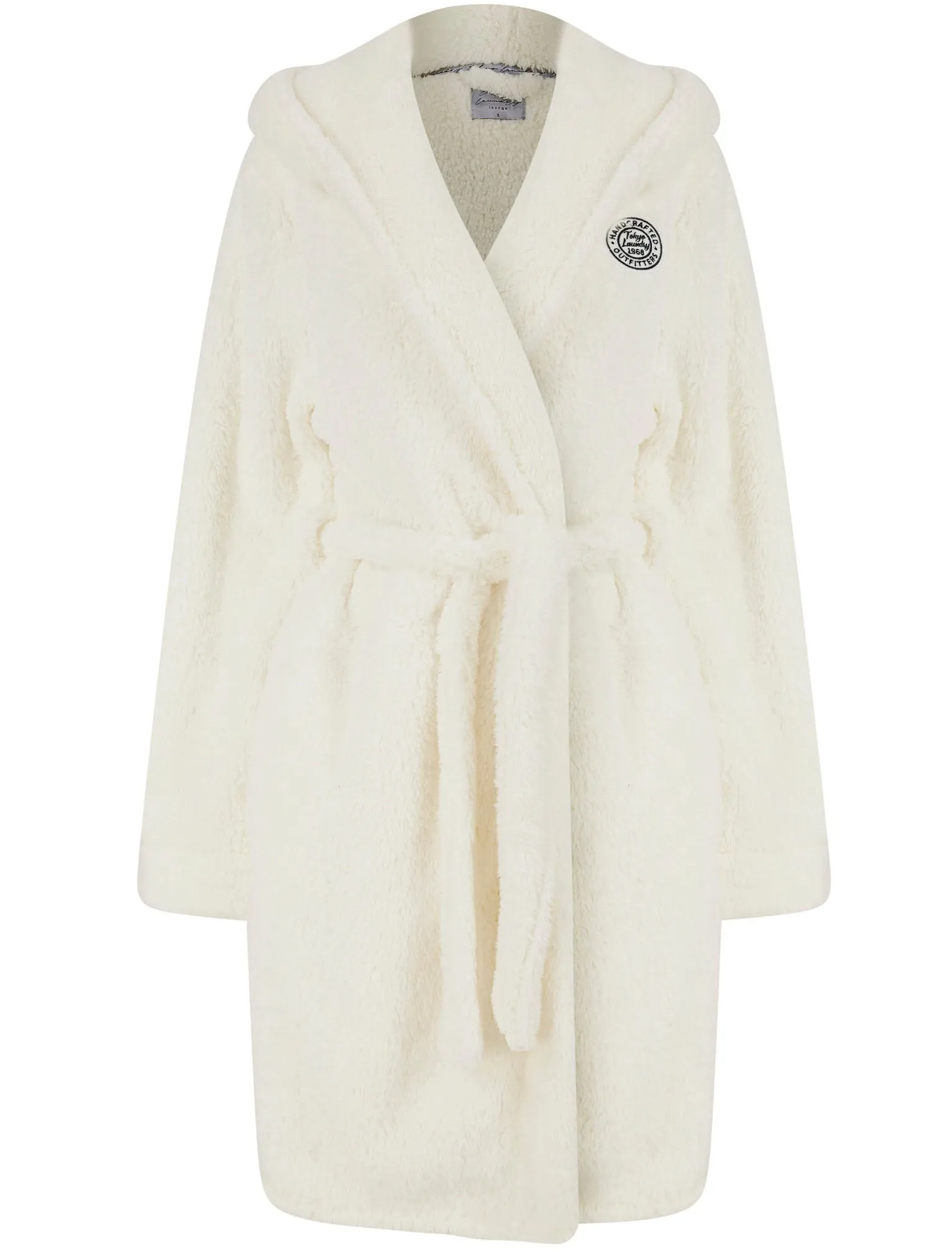Women's Rosethorns Soft Fleece Tie Robe Dressing Gown with Hood in Ecru - Tokyo Laundry