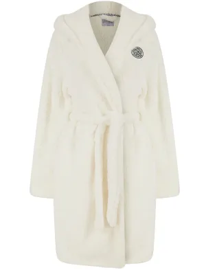 Women's Rosethorns Soft Fleece Tie Robe Dressing Gown with Hood in Ecru - Tokyo Laundry