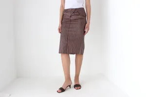 Y2K Striped Pure Silk Low Rise Knee Skirt by Blunauta
