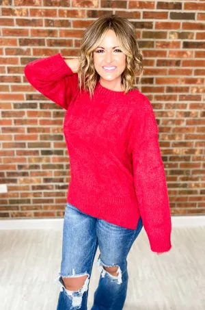 Yule Love It Fuzzy Sweater - Red